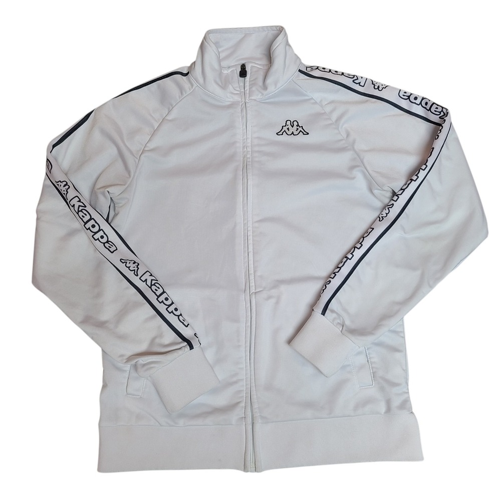 Kappa Track Jacket White Womens Full Zip Logo Tape Y2K Size Small Sweatshirt